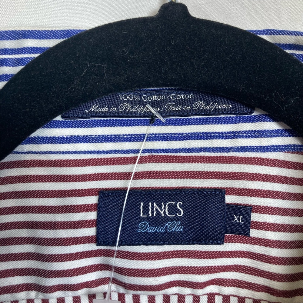 Lincs Davis Chu Men's Blue and White Striped Button Down Shirt Sz XL - Picture 3 of 16